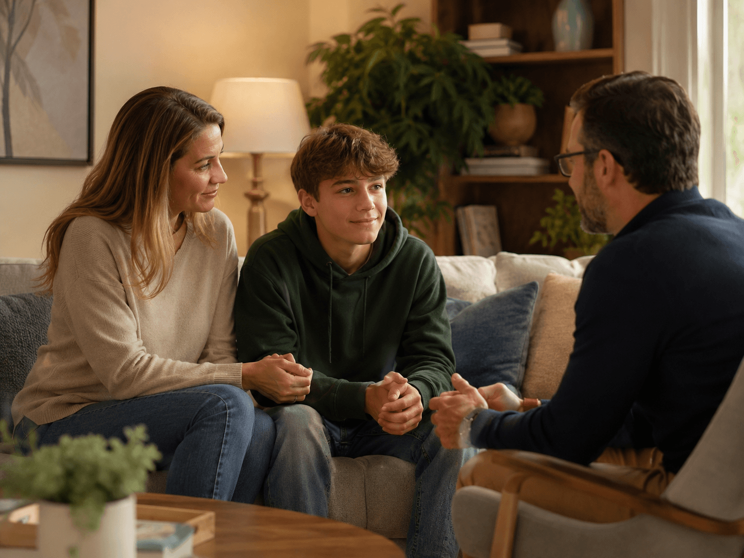 Family therapy session and honest discussion
